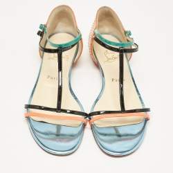 Christian Louboutin Multicolor Patent and Snakeskin Arnold Strappy Flat Sandals Size 39.5