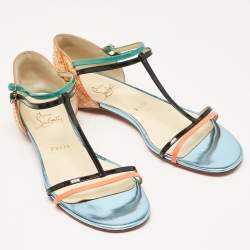 Christian Louboutin Multicolor Patent and Snakeskin Arnold Strappy Flat Sandals Size 39.5