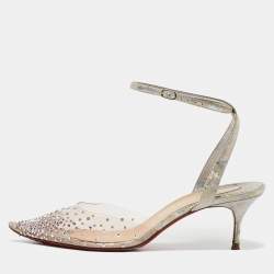 Pre Owned Christian Louboutin Transparent PVC Spikaqueen Ankle Wrap Pumps Size 40