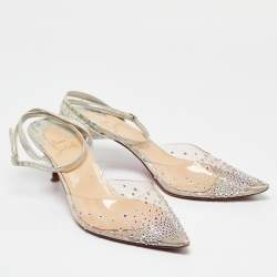 Pre Owned Christian Louboutin Transparent PVC Spikaqueen Ankle Wrap Pumps Size 40