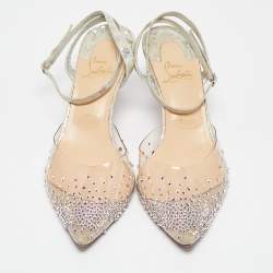 Pre Owned Christian Louboutin Transparent PVC Spikaqueen Ankle Wrap Pumps Size 40