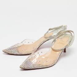 Pre Owned Christian Louboutin Transparent PVC Spikaqueen Ankle Wrap Pumps Size 40