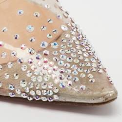 Pre Owned Christian Louboutin Transparent PVC Spikaqueen Ankle Wrap Pumps Size 40