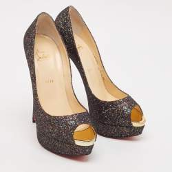 Christian Louboutin Multicolor Glitter Fabric Lady Peep Pumps Size 41