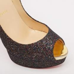 Christian Louboutin Multicolor Glitter Fabric Lady Peep Pumps Size 41