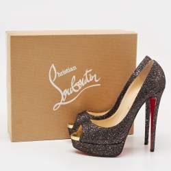 Christian Louboutin Multicolor Glitter Fabric Lady Peep Pumps Size 41
