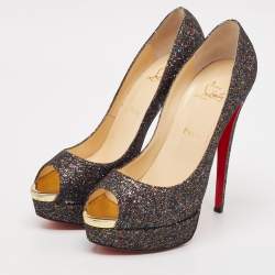 Christian Louboutin Multicolor Glitter Fabric Lady Peep Pumps Size 41