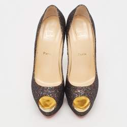 Christian Louboutin Multicolor Glitter Fabric Lady Peep Pumps Size 41