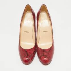 Christian Louboutin Red/Black Python Leather Simple Pumps Size 37
