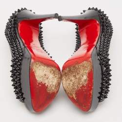 Christian Louboutin Black Patent Lady Peep Spikes Pumps Size 35