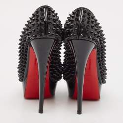 Christian Louboutin Black Patent Lady Peep Spikes Pumps Size 35