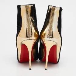 Christian Louboutin Black/Gold Suede and Leather Delicotte Booties Size 36