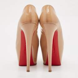 Pre Owned Christian Louboutin Beige Patent Leather Daffodile Platform Pumps Size 37.5