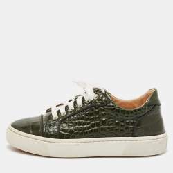 Christian Louboutin Green Crocodile Leather Louis Low Top Sneakers Size 39