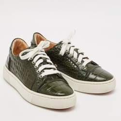 Christian Louboutin Green Crocodile Leather Louis Low Top Sneakers Size 39