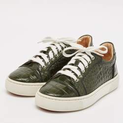 Christian Louboutin Green Crocodile Leather Louis Low Top Sneakers Size 39