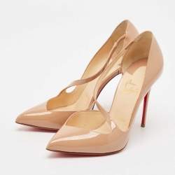 مملوكة مسبقًا حذاء كعب عالي كريستيان لوبوتان جامبينغ دي-أورساي جلد لامع بيج مقاس 37