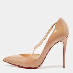 مملوكة مسبقًا حذاء كعب عالي كريستيان لوبوتان جامبينغ دي-أورساي جلد لامع بيج مقاس 37