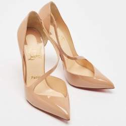 مملوكة مسبقًا حذاء كعب عالي كريستيان لوبوتان جامبينغ دي-أورساي جلد لامع بيج مقاس 37