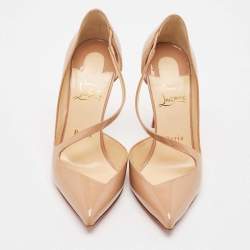 مملوكة مسبقًا حذاء كعب عالي كريستيان لوبوتان جامبينغ دي-أورساي جلد لامع بيج مقاس 37