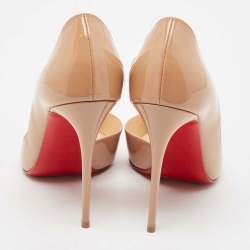 مملوكة مسبقًا حذاء كعب عالي كريستيان لوبوتان جامبينغ دي-أورساي جلد لامع بيج مقاس 37