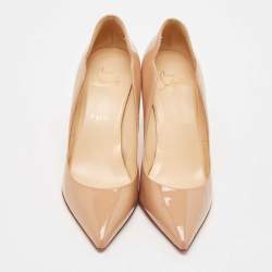 Pre Owned Christian Louboutin Beige Patent Leather Hot Chick Pumps Size 39