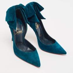 Pre Owned Christian Louboutin Blue Suede Rabakate 100 Pumps Size 36
