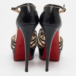 Christian Louboutin Black/Gold Leather Strappy Platform Sandals Size 37.5