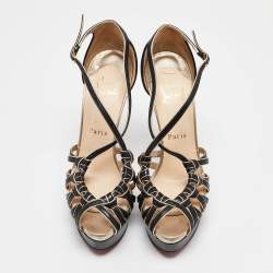 Christian Louboutin Black/Gold Leather Strappy Platform Sandals Size 37.5