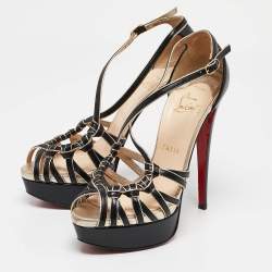 Christian Louboutin Black/Gold Leather Strappy Platform Sandals Size 37.5