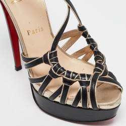 Christian Louboutin Black/Gold Leather Strappy Platform Sandals Size 37.5