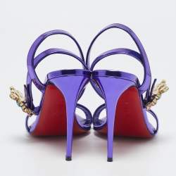 Pre Owned صندل كريستيان لوبوتان غولدي جولي جلد ميتاليك أزرق لامع مقاس 40