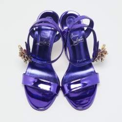 Pre Owned صندل كريستيان لوبوتان غولدي جولي جلد ميتاليك أزرق لامع مقاس 40