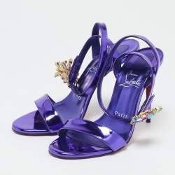 Pre Owned صندل كريستيان لوبوتان غولدي جولي جلد ميتاليك أزرق لامع مقاس 40