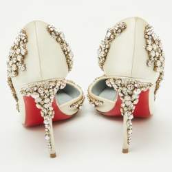 Christian Louboutin White Satin Brodiriza Embellished D'orsay Pumps Size 35.5