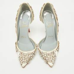 Christian Louboutin White Satin Brodiriza Embellished D'orsay Pumps Size 35.5