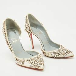 Christian Louboutin White Satin Brodiriza Embellished D'orsay Pumps Size 35.5