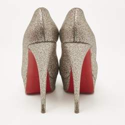 Christian Louboutin Gold Glitter Lady Peep Toe Platform Pumps Size 38.5
