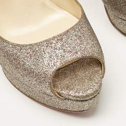 Christian Louboutin Gold Glitter Lady Peep Toe Platform Pumps Size 38.5