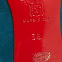 Pre Owned Christian Louboutin Blue/Gold Leather and Suede Pointed Toe Pumps Size 38