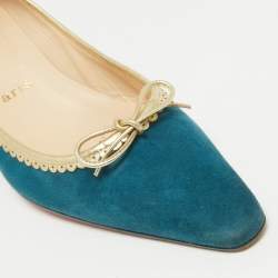 Pre Owned Christian Louboutin Blue/Gold Leather and Suede Pointed Toe Pumps Size 38
