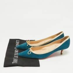Pre Owned Christian Louboutin Blue/Gold Leather and Suede Pointed Toe Pumps Size 38