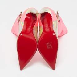 Christian Louboutin Gold/Neon Pink Iridescent Leather and Fabric Jessie Joli Ankle Boots Size 36