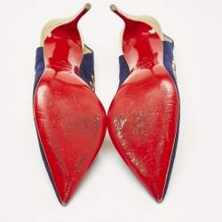 Christian Louboutin Navy Blue Suede Ostri Slingback Pumps Size 39