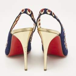 Christian Louboutin Navy Blue Suede Ostri Slingback Pumps Size 39