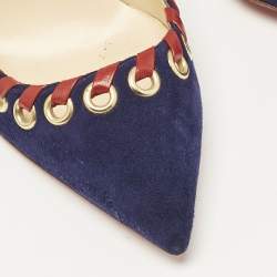 Christian Louboutin Navy Blue Suede Ostri Slingback Pumps Size 39
