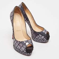 Christian Louboutin Slate Grey/Black Patent and Satin Mosaic Sobek Platform Pumps Size 36