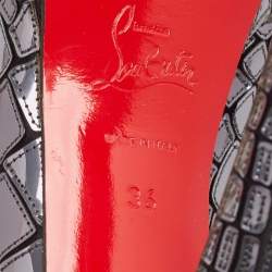 Christian Louboutin Slate Grey/Black Patent and Satin Mosaic Sobek Platform Pumps Size 36