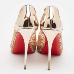 Pre Owned Christian Louboutin Beige Floral Lace and Leather Lady Peep Toe Platform Pumps Size 40
