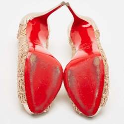 Pre Owned Christian Louboutin Beige Floral Lace and Leather Lady Peep Toe Platform Pumps Size 40